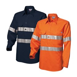 WS Workwear Mens Hi-Vis Half-Button Shirt with Reflective Tape