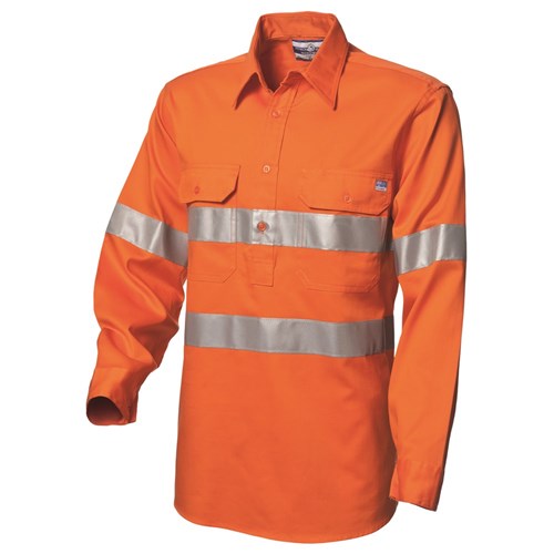 WS Workwear Mens Hi-Vis Half-Button Shirt with Reflective Tape