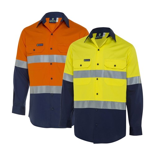 WS Workwear Mens Hi-Vis Button-Up Shirt with Reflective Tape